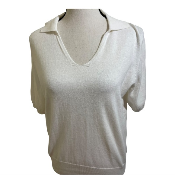 Pure collection collared white short sleeve knit top. Size 8/10 cotton - Picture 3 of 12